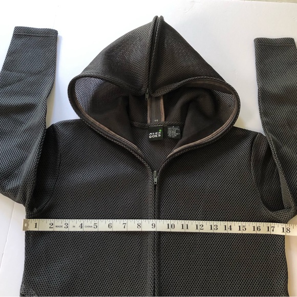 Unusual rare nylon hoodie by Alex Goes connecting zippers, 2 front pockets sz S - Picture 9 of 15